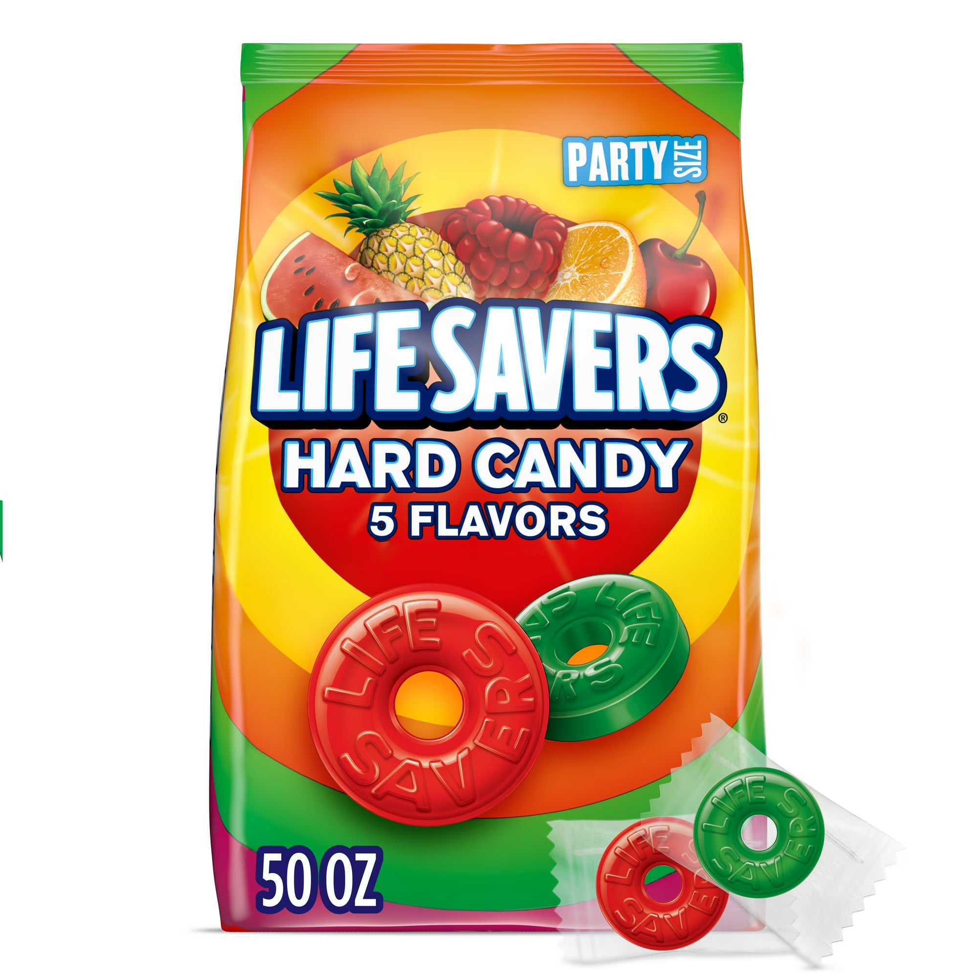 LIFE SAVERS Hard Candy, 5 Flavors Individually Wrapped Fruit Candy, Party Size, 50 oz Bag
