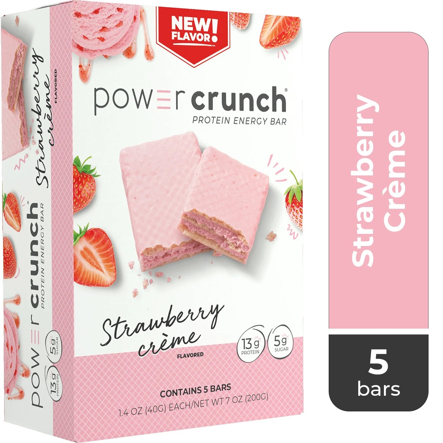 Power Crunch Original Protein Energy Bar, Strawberry Cream, 1.4 oz, 5 Count