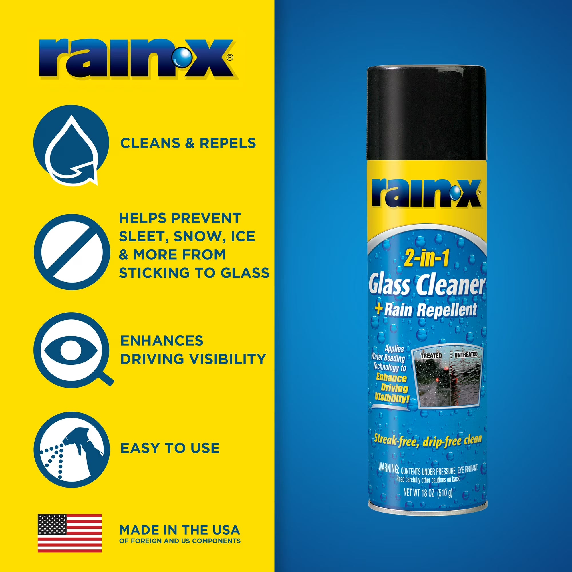 Rainx Rainx 2 In 1 Glass Cleaner And Rain Repellent 18 Ounce Aerosol 5080233W (Pack of 2) — 18 oz
