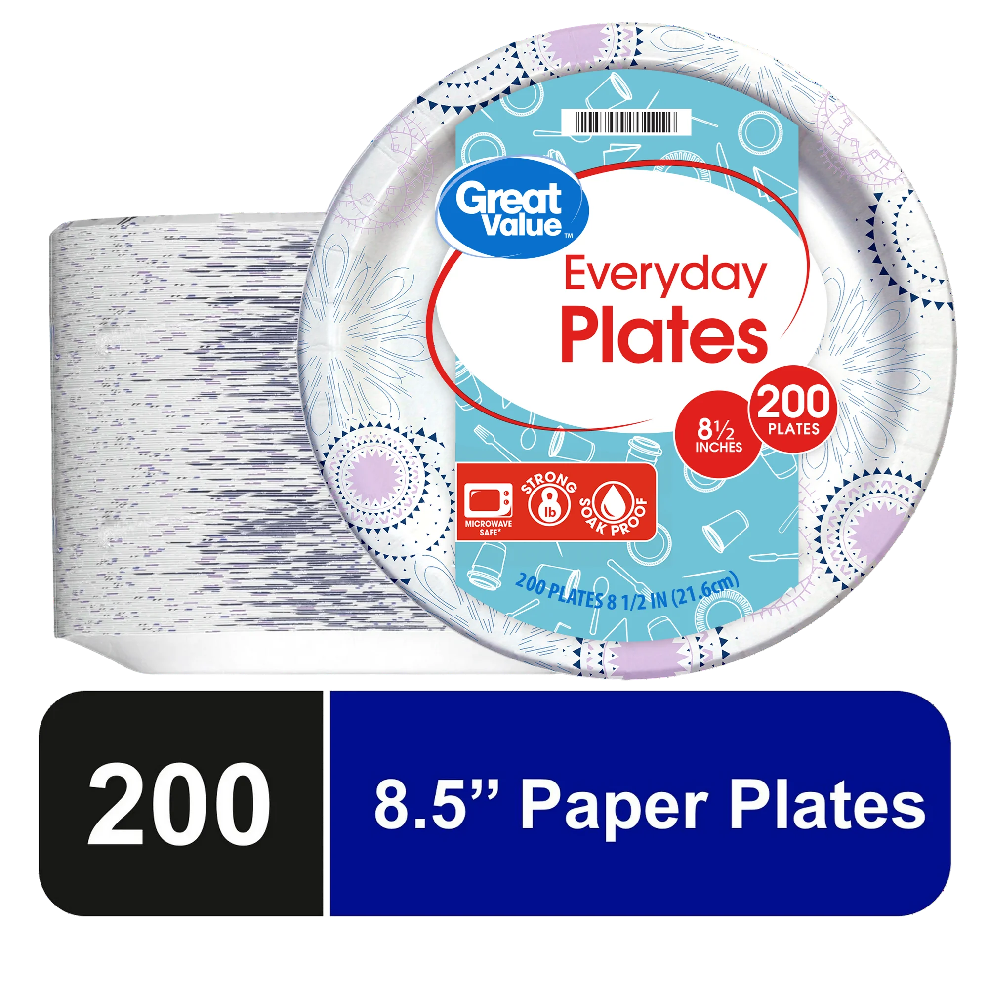 Great Value Disposable Paper Plates, 8.5", 200 Count
