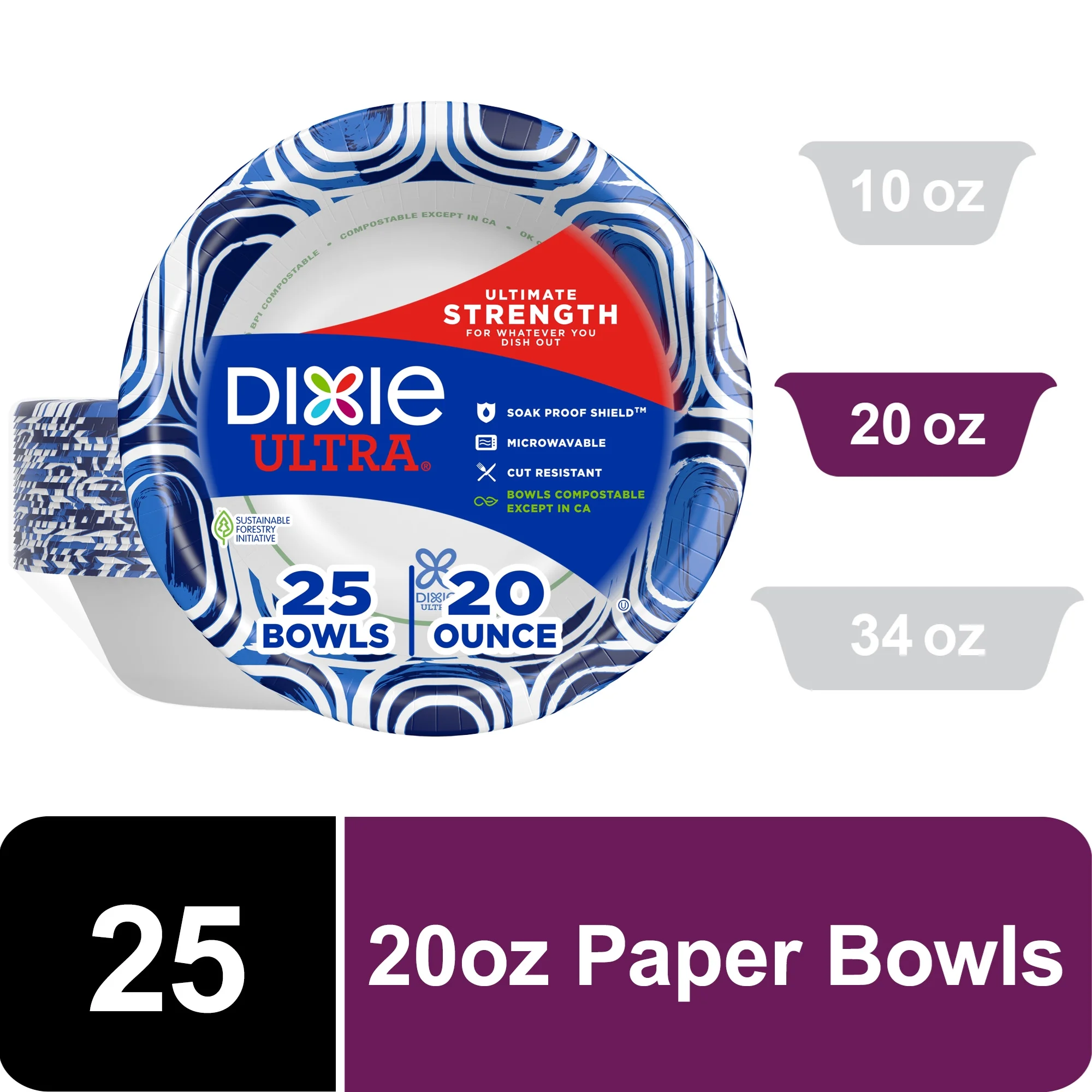 Dixie Ultra Disposable Paper Bowls 20 Oz Multi Color 25 Count — 20 oz · 25 ct (Pack of 2)