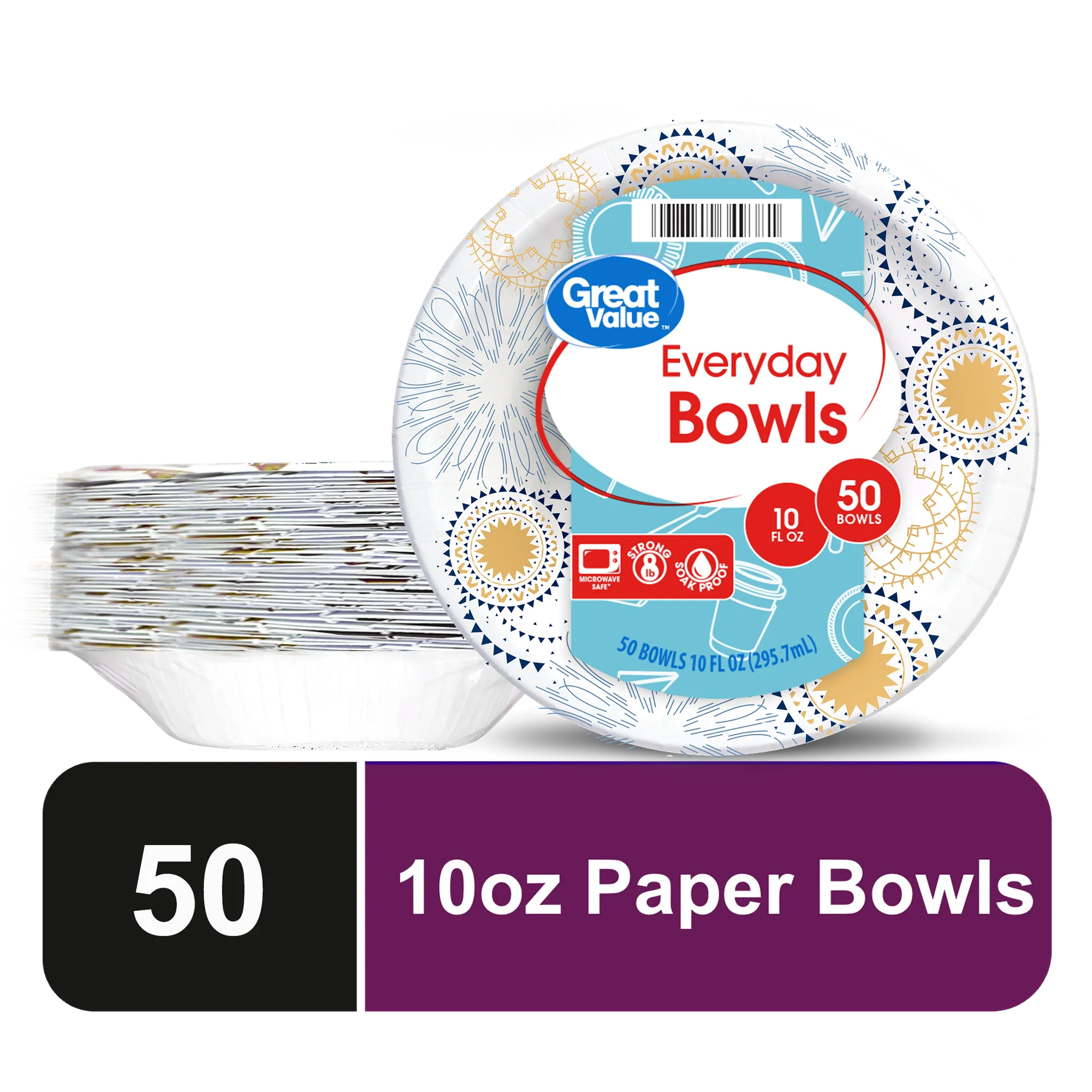 Great Value Everyday Disposable Patterened Paper Bowls 10 Oz 50 Count — 10 oz · 50 ct (Pack of 2)