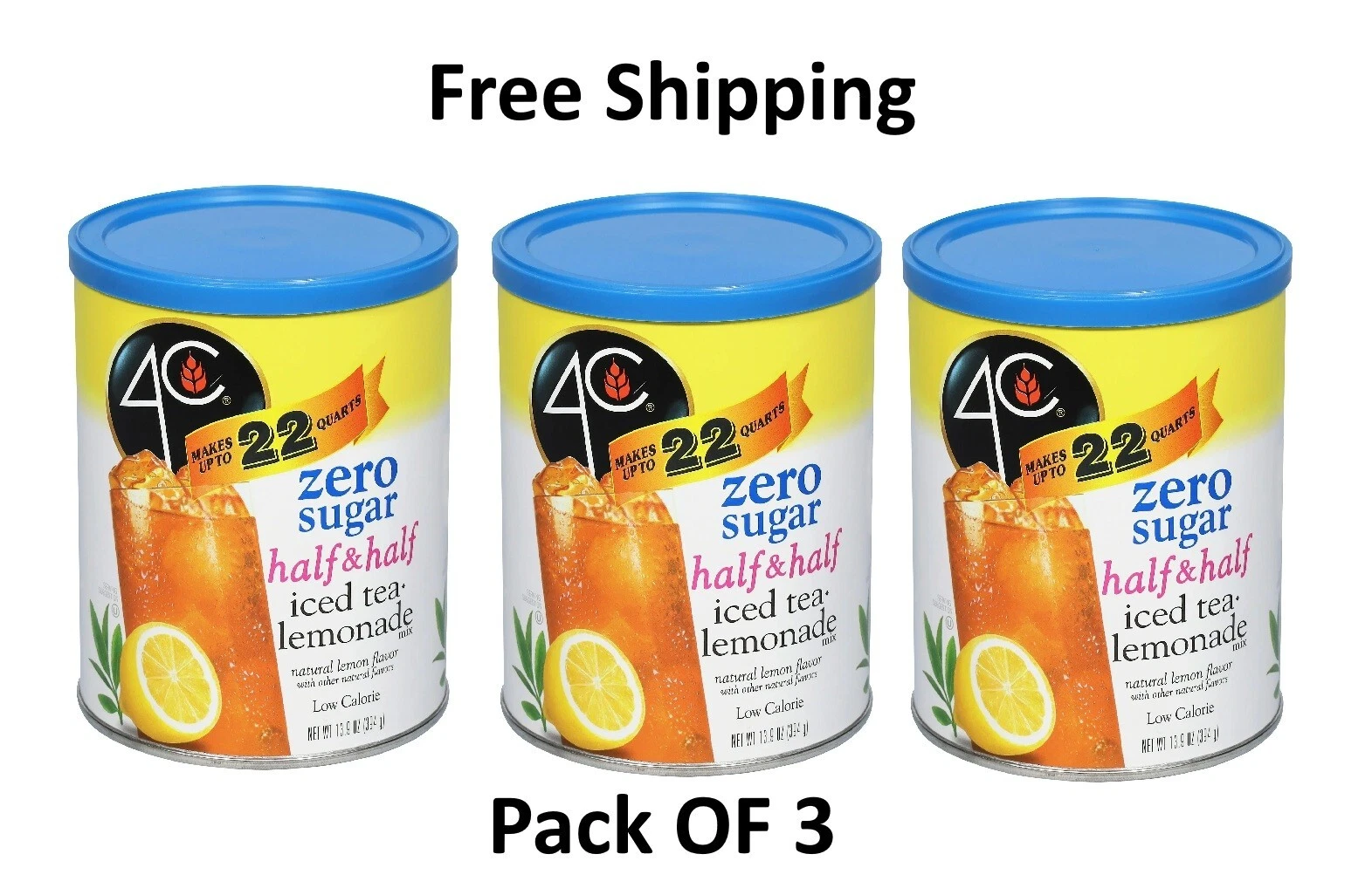 4C Zero Sugar Half & Half Iced Tea/Lemonade Mix 13.9 oz. Canister New Pack OF 3