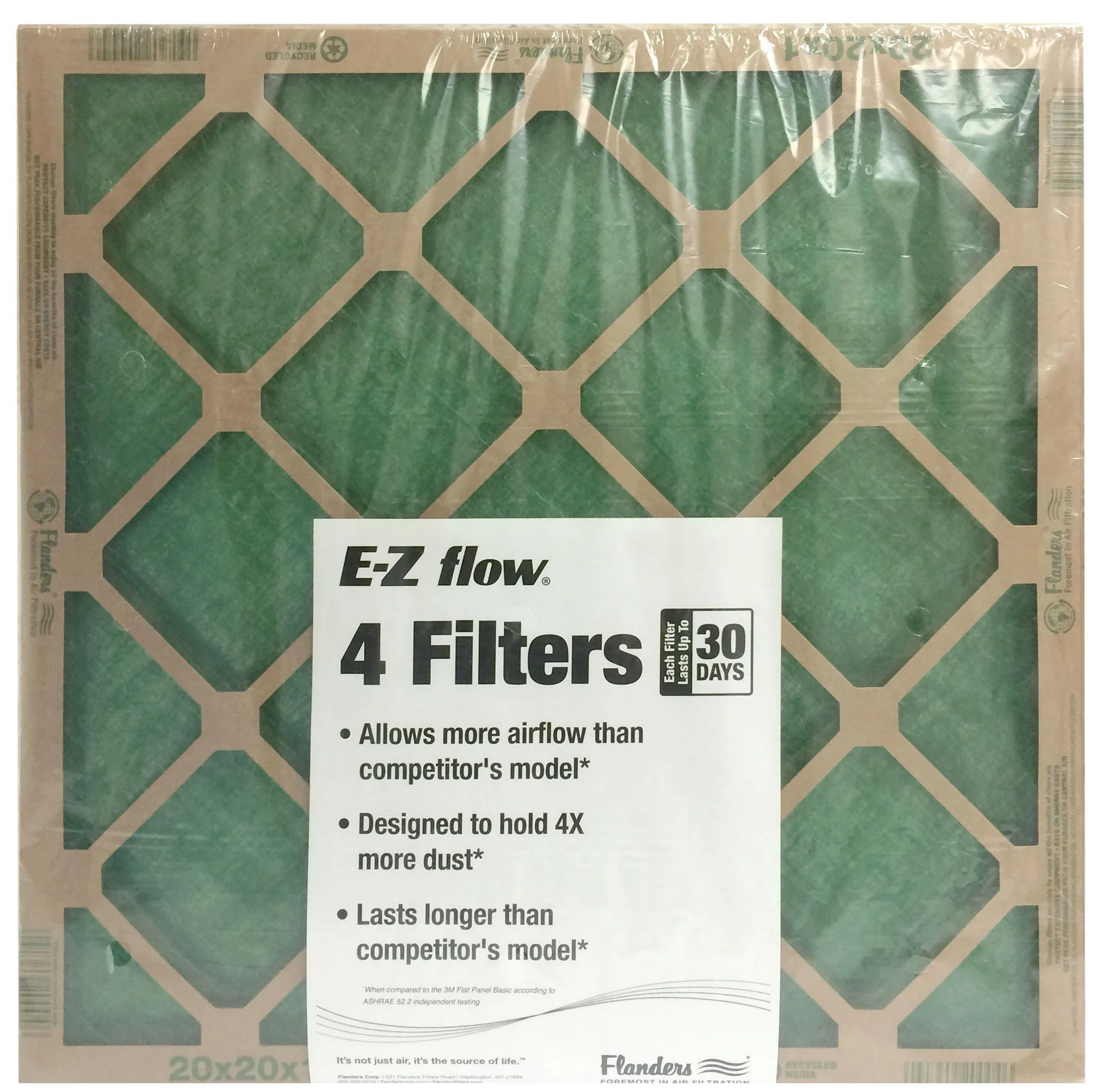 AAF Flanders 20" x 20" x 1" Nested FiberGlass MERV 1 Air Filter (4 Filters)