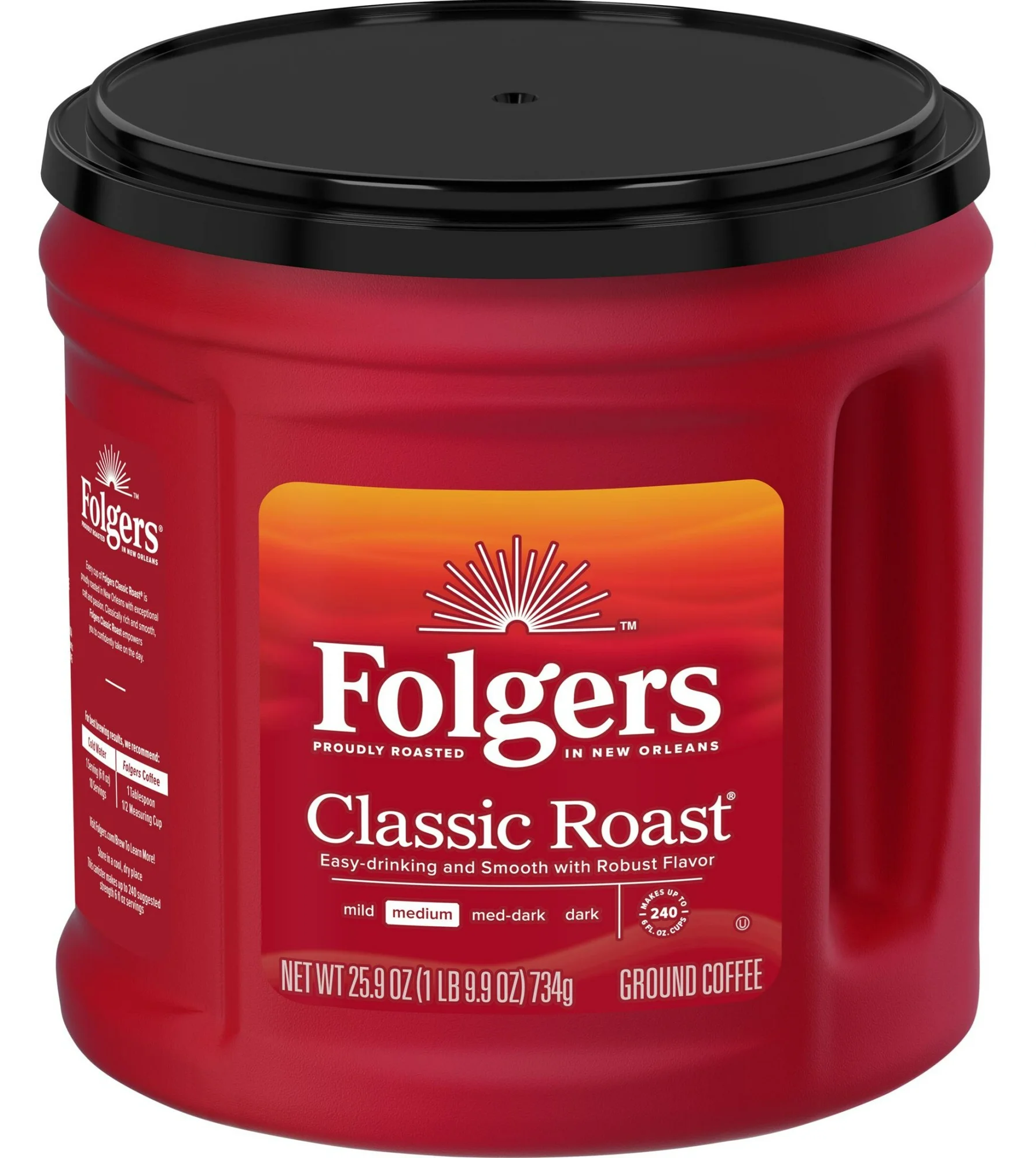 (2 Pack) Folgers Classic Roast Ground Coffee, Medium Roast, 25.9 oz Canister