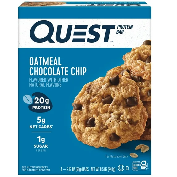 Quest Quest Protein Bar Oatmeal Chocolate Chip 20G Protein Gluten Free 4 Count — Oatmeal Chocolate Chip · 20g Protein · 4 ct
